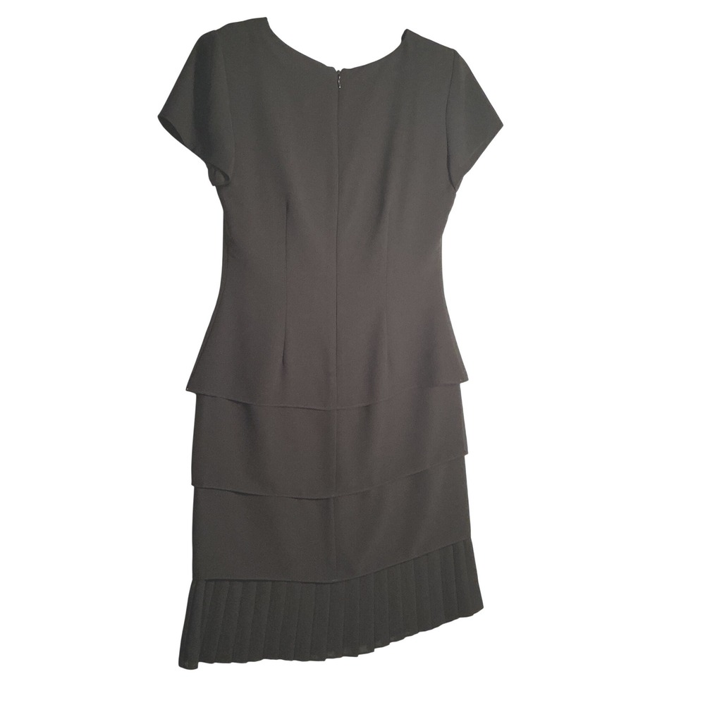 J. Taylor Black Tiered Pleated Asymmetrical Hem Sheath Dress Womens Size 6 Crepe